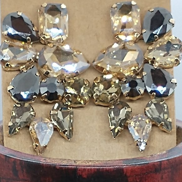 Fashion Earring Multilayer Crystal Studded /  Beautiful Champagne Color - Picture 2 of 5